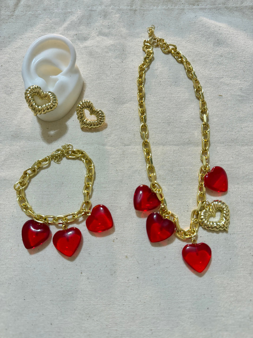Set collar + Aretes corazones